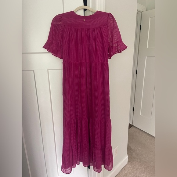 Marie Oliver Vanessa Fuschia Pink Subtle Plaid Short Sleeve V Neck Maxi Dress - Picture 6 of 6